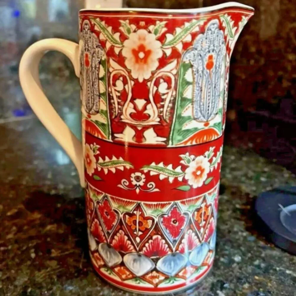 NEW 38oz Pottery Barn Mezze Pitcher RED Stoneware Wine Water Serving Retired
